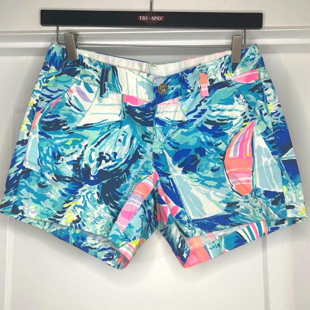 Lilly Pulitzer Hey Bay Bay Callahan Shorts Blue Pink Sailboat Nautical Size 4